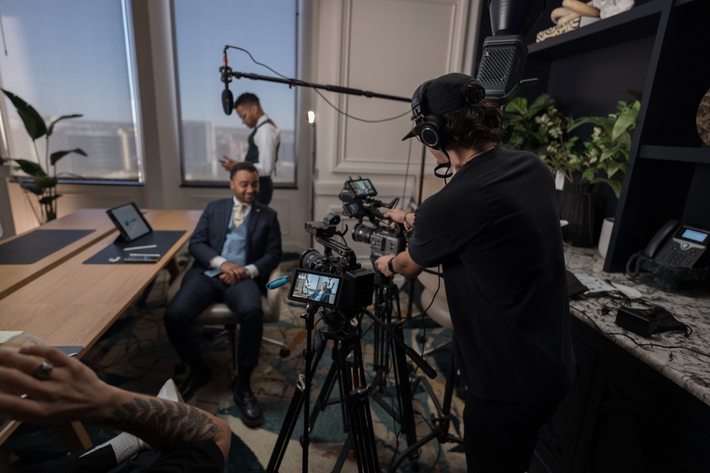 On the set of a commercial shoot.